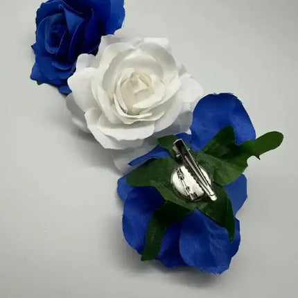 Set of 3 Blue and White Rose Hair Clips - VivianFongDesignsLLC