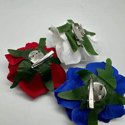 Set of 3 Rose Hair Clips - Red, White & Blue - VivianFongDesignsLLC