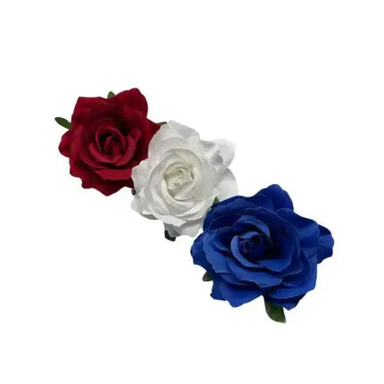 Set of 3 Rose Hair Clips - Red, White & Blue - VivianFongDesignsLLC