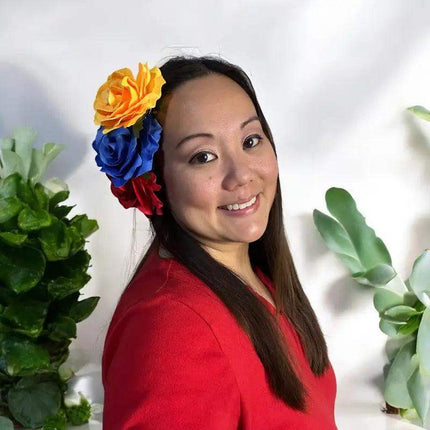 Set of 3 Rose Hair Clips - Yellow, Blue, Red - VivianFongDesignsLLC