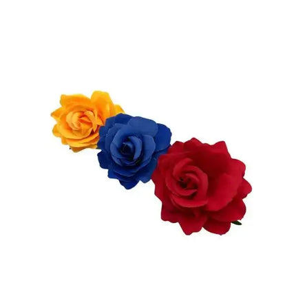 Set of 3 Rose Hair Clips - Yellow, Blue, Red - VivianFongDesignsLLC