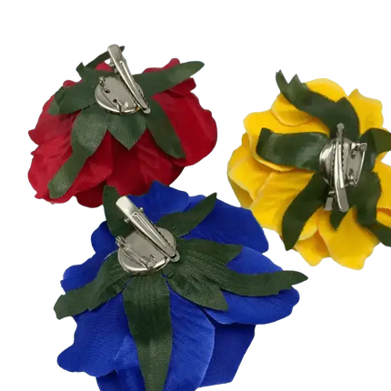 Set of 3 Rose Hair Clips - Yellow, Blue, Red - VivianFongDesignsLLC