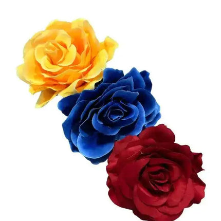 Set of 3 Rose Hair Clips - Yellow, Blue, Red - VivianFongDesignsLLC