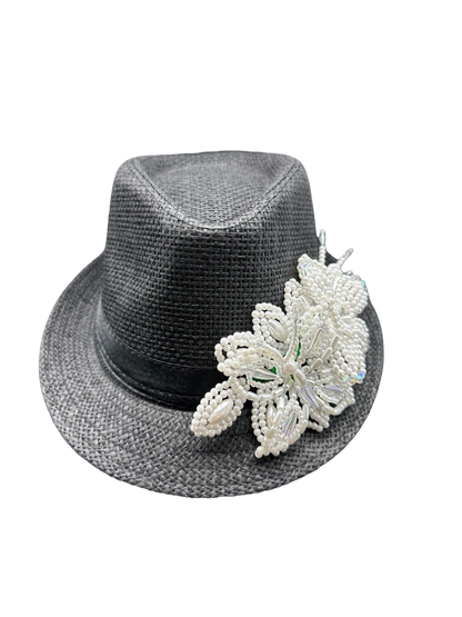Tembleque Fedora Hat Panama Hat Panamanian Spring/Summer Beach Hat Black and White - Vivian Fong Designs