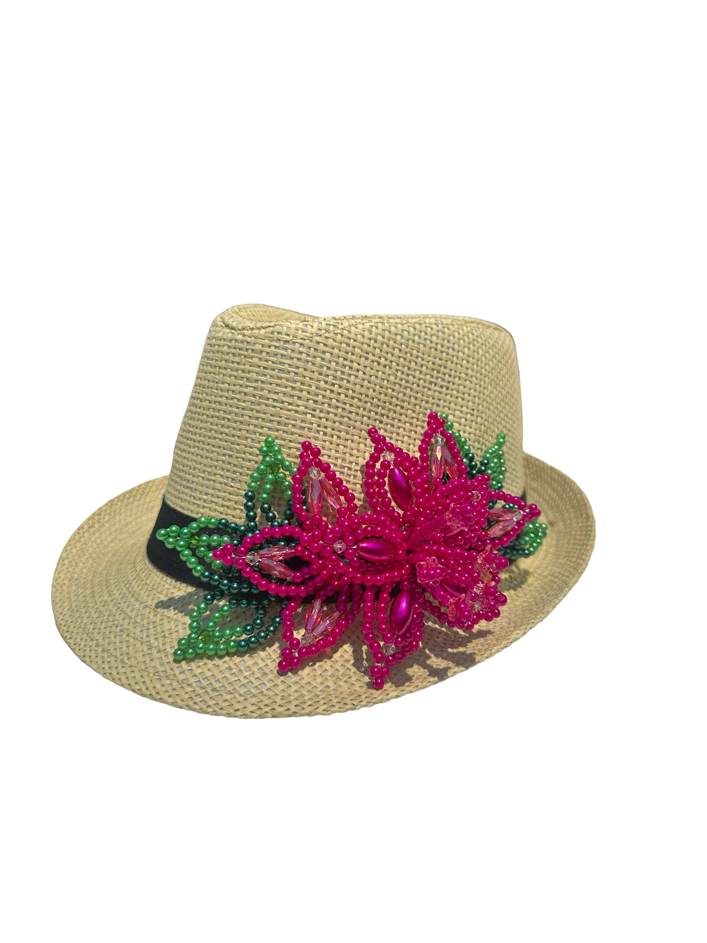 Tembleque Fedora Hat Panama Hat Panamanian Spring/Summer Beach Hat Tan Pink - Vivian Fong Designs