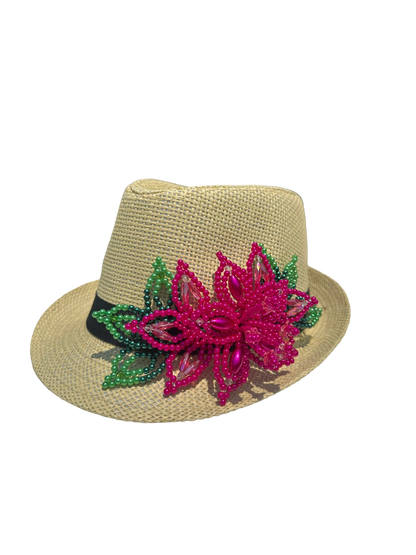 Tembleque Fedora Hat Panama Hat Panamanian Spring/Summer Beach Hat Tan Pink - Vivian Fong Designs