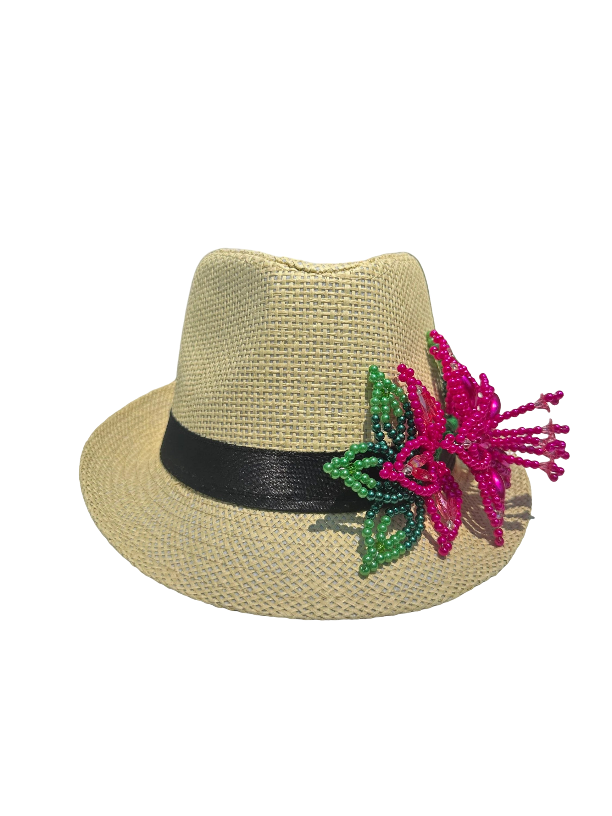 Tembleque Fedora Hat Panama Hat Panamanian Spring/Summer Beach Hat Tan Pink - Vivian Fong Designs