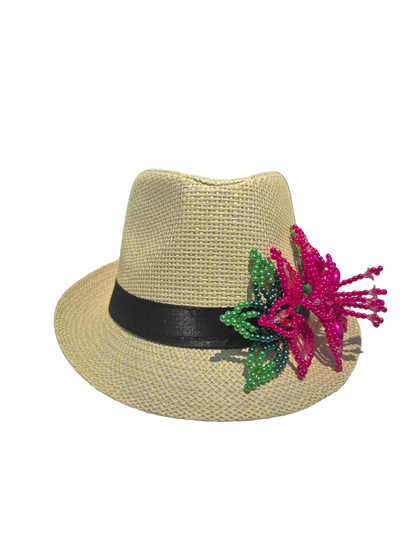 Tembleque Fedora Hat Panama Hat Panamanian Spring/Summer Beach Hat Tan Pink - Vivian Fong Designs