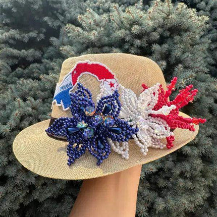 Tembleque Fedora Panama Hat - Tan Red White Blue - VivianFongDesignsLLC