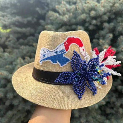 Tembleque Fedora Panama Hat - Tan Red White Blue - VivianFongDesignsLLC