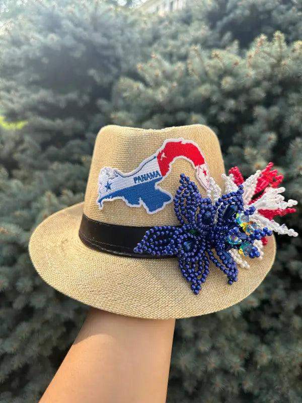 Tembleque Fedora Panama Hat - Tan Red White Blue - VivianFongDesignsLLC