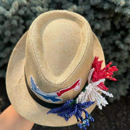 Tembleque Fedora Panama Hat - Tan Red White Blue - VivianFongDesignsLLC