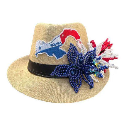 Tembleque Fedora Panama Hat - Tan Red White Blue - VivianFongDesignsLLC