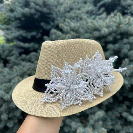 Tembleque Fedora - Tan and White - VivianFongDesignsLLC