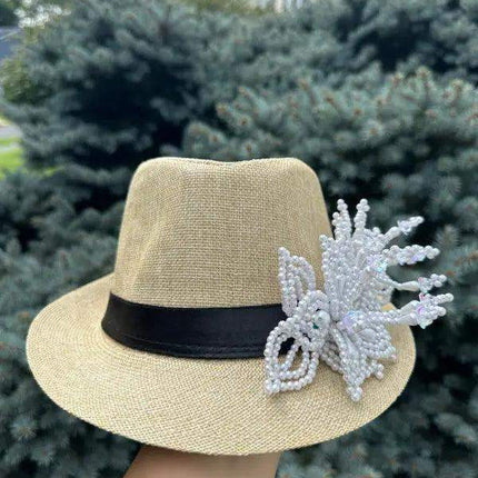 Tembleque Fedora - Tan and White - VivianFongDesignsLLC