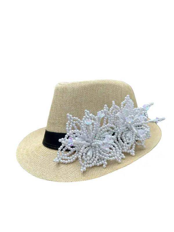 Tembleque Fedora - Tan and White - VivianFongDesignsLLC