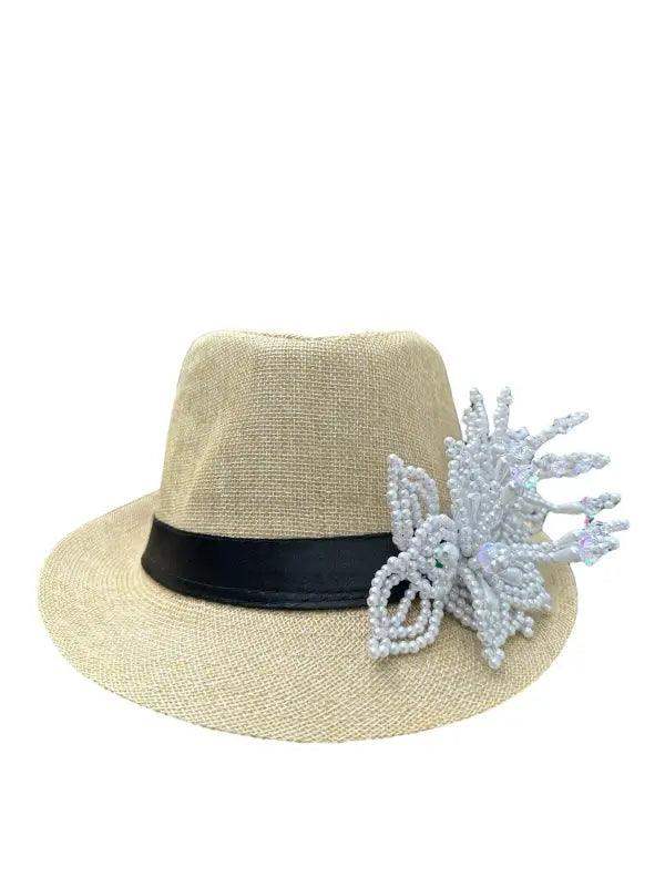 Tembleque Fedora - Tan and White - VivianFongDesignsLLC