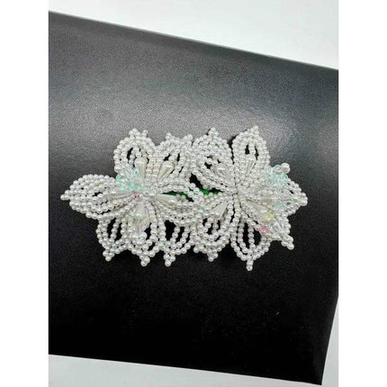 Tembleque Pearl Beaded Flowers Hair Pin - White Panama Peineta - VivianFongDesignsLLC