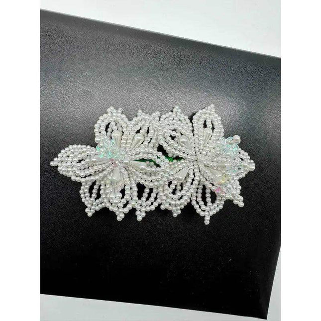 Tembleque Pearl Beaded Flowers Hair Pin - White Panama Peineta - VivianFongDesignsLLC