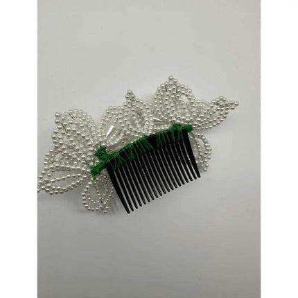 Tembleque Pearl Beaded Flowers Hair Pin - White Panama Peineta - VivianFongDesignsLLC