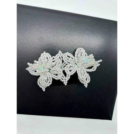 Tembleque Pearl Beaded Flowers Hair Pin - White Panama Peineta - VivianFongDesignsLLC