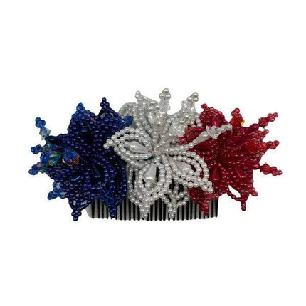 Tembleque Pearl Flowers Headpiece - Red, White & Blue - VivianFongDesignsLLC