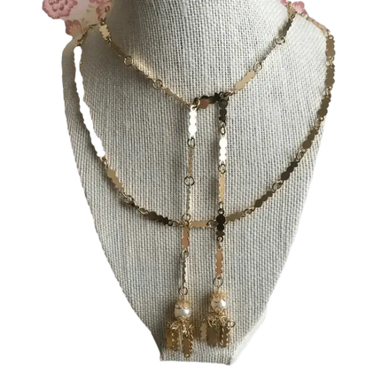 Traditional Panamanian Stainless Steel Pollera Necklace - 48" - VivianFongDesignsLLC