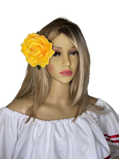 Vibrant Yellow Rose Hair Clip Large - Vivian Fong Designs